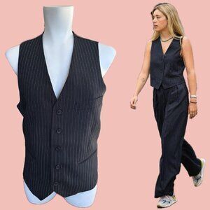 Vintage Le Château black pinstripe vest, tailored with a sharp fit